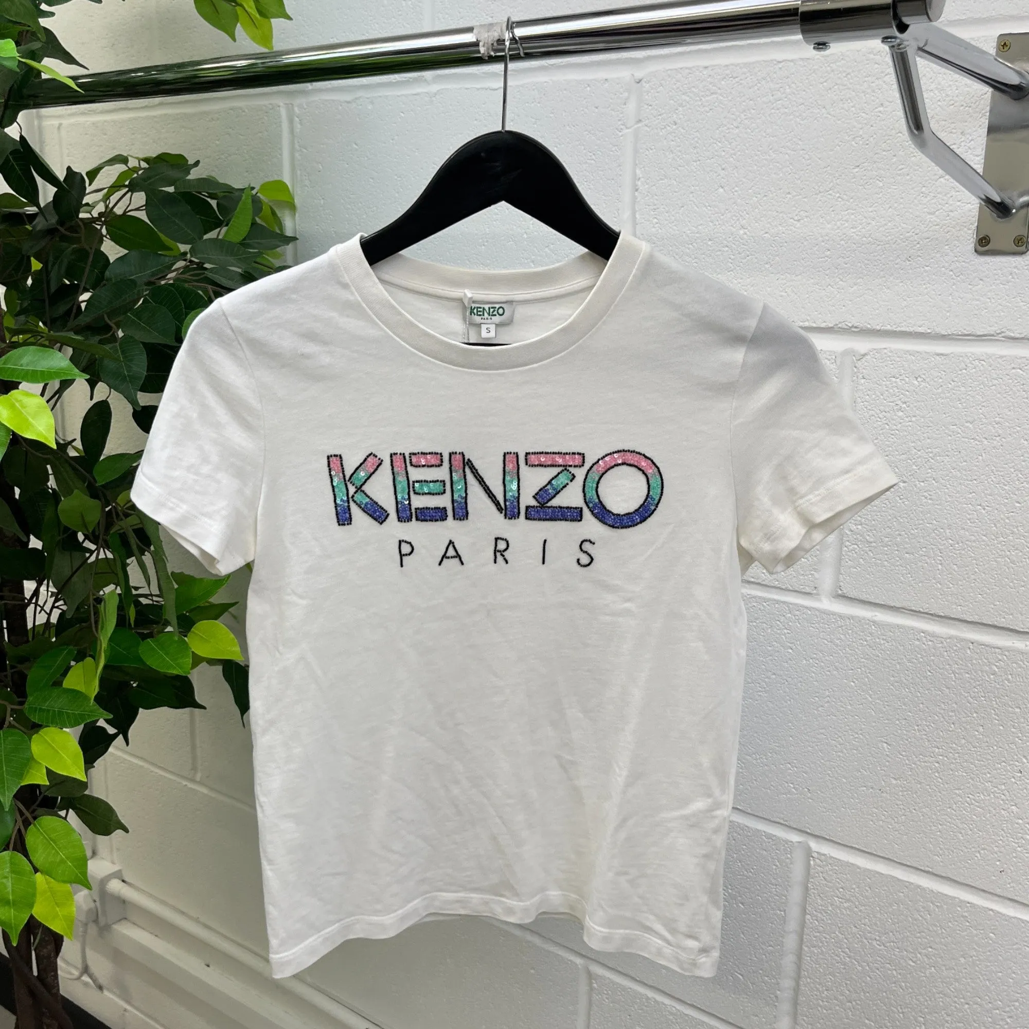 Women's Beaded Logo T-Shirt White Size S